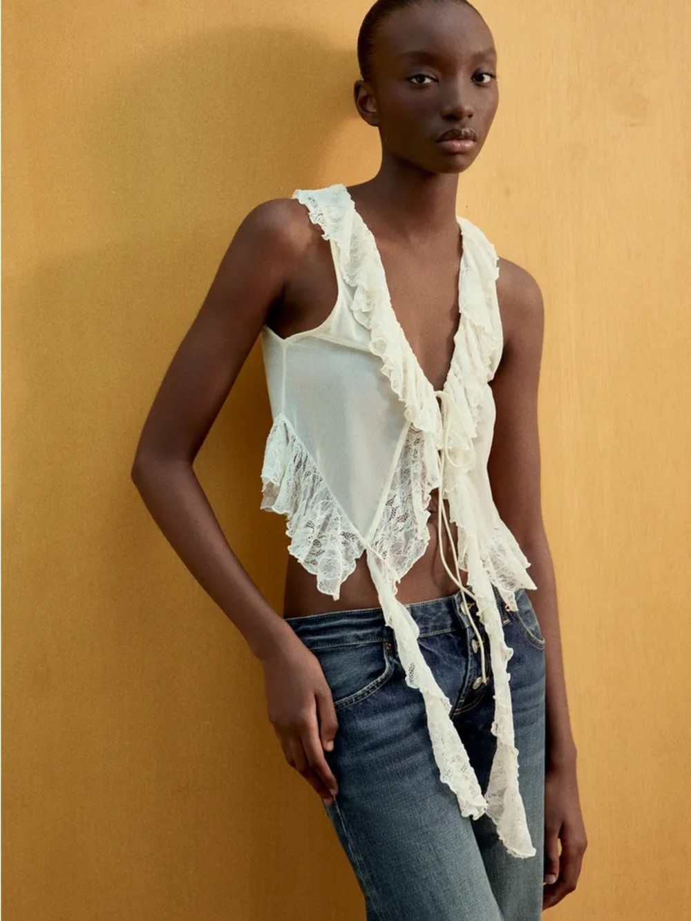 NWT Zara Woman RUFFLED LACE TOP Size S Small